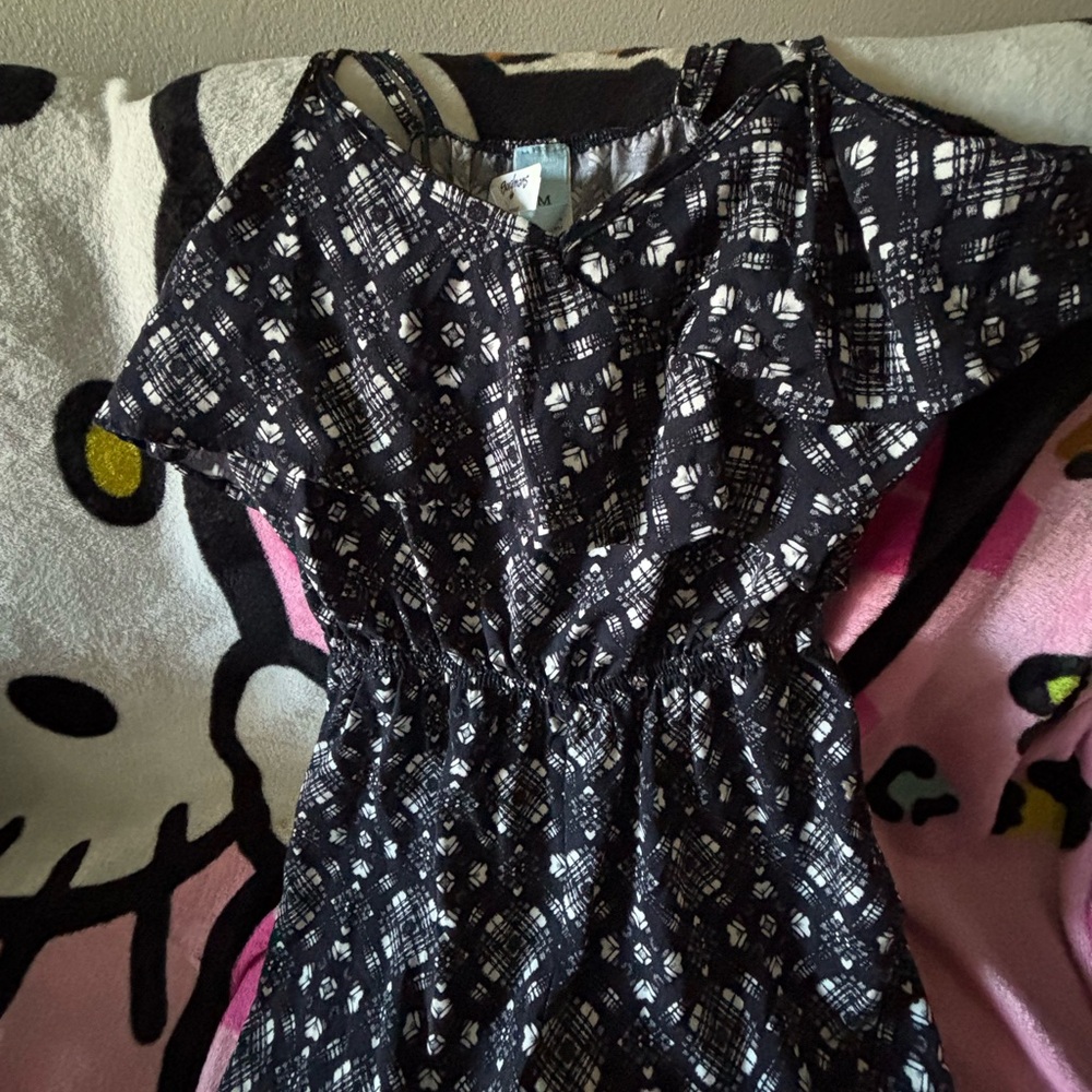 Chaps Dark Navy Blue and White Patterned Romper